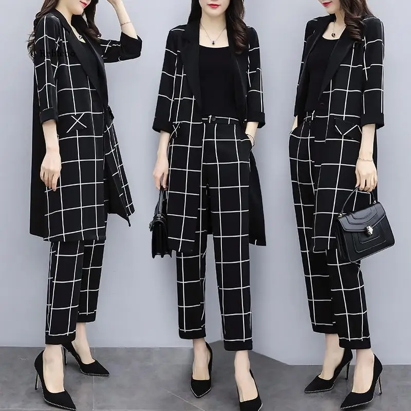 Женский клетчатый комплект одежды большого размера из двух предметов модный