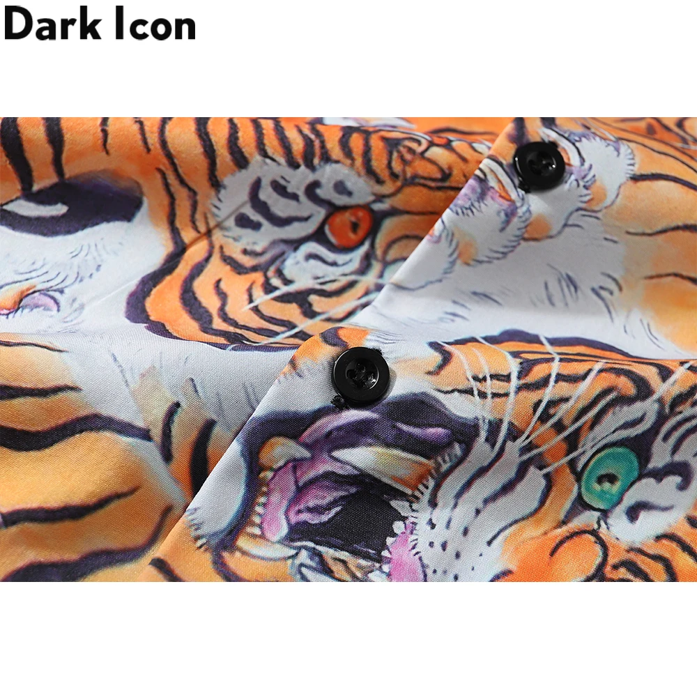 Dark Icon Tiger Full Printed Hawaiian Shirt Men Summer Turn-down Collar Street Men's Shirts Short Sleeve Man  Blouse