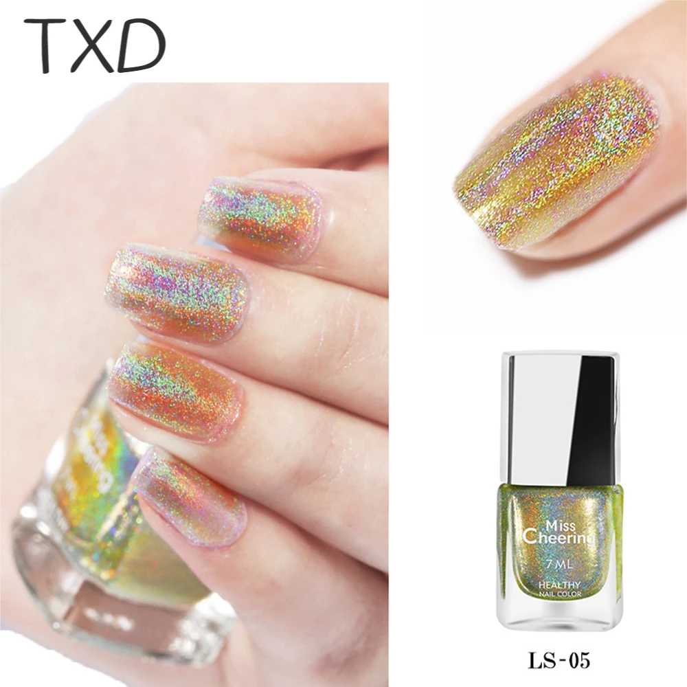 

TXD New Nail Water-Based Top Coat Colorful Series Holographic Laser Sequin Varnish Nail Polish 7Ml Shiny