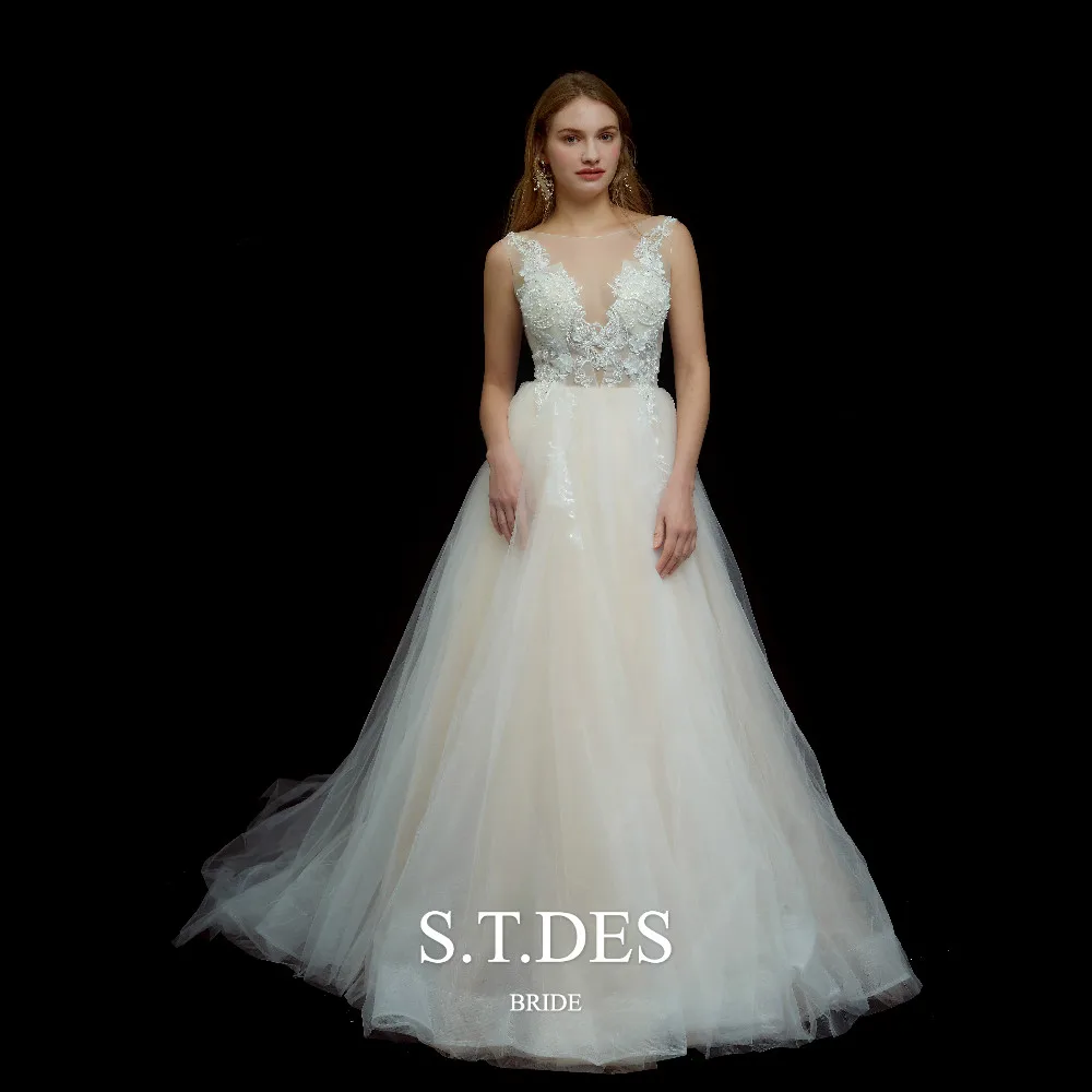 2020 S.T.DES сексуальное прозрачное платье цвета шампанского с V образным вырезом