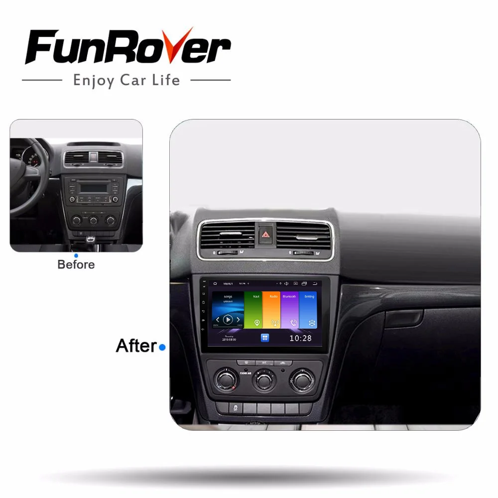 FUNROVER четырехъядерный автомобильный dvd мультимедийный плеер android 9 0 2.5D + IPS для Skoda