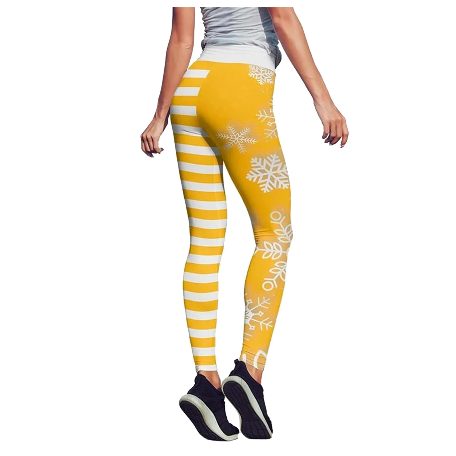 Женские спортивные брюки с принтом на Рождество высокая талия Стрейчевые