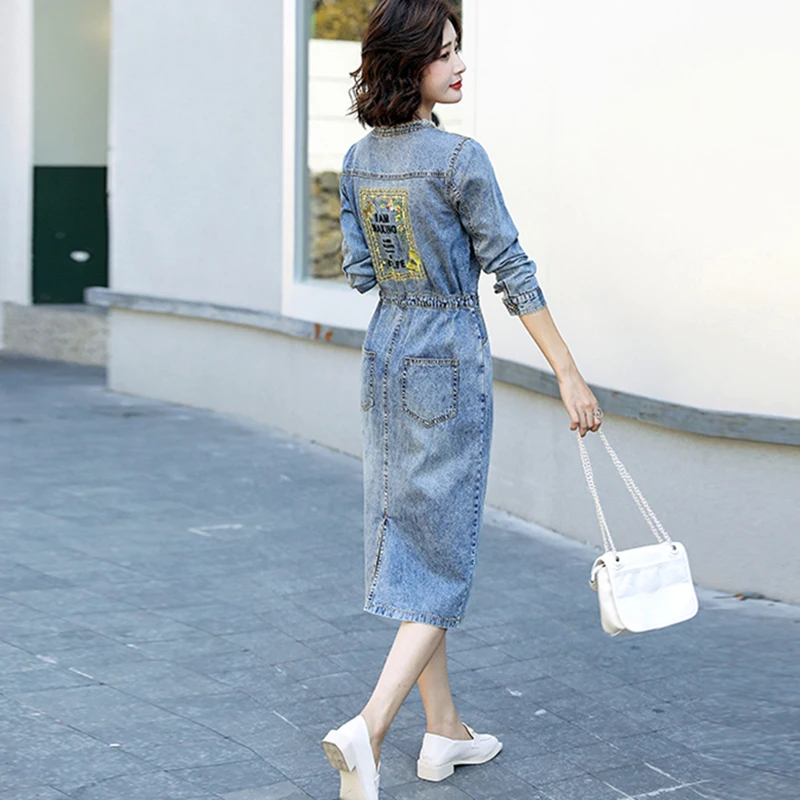 Лоскутное винтажное платье-карандаш с вышитыми буквами для женщин джинсы 2020