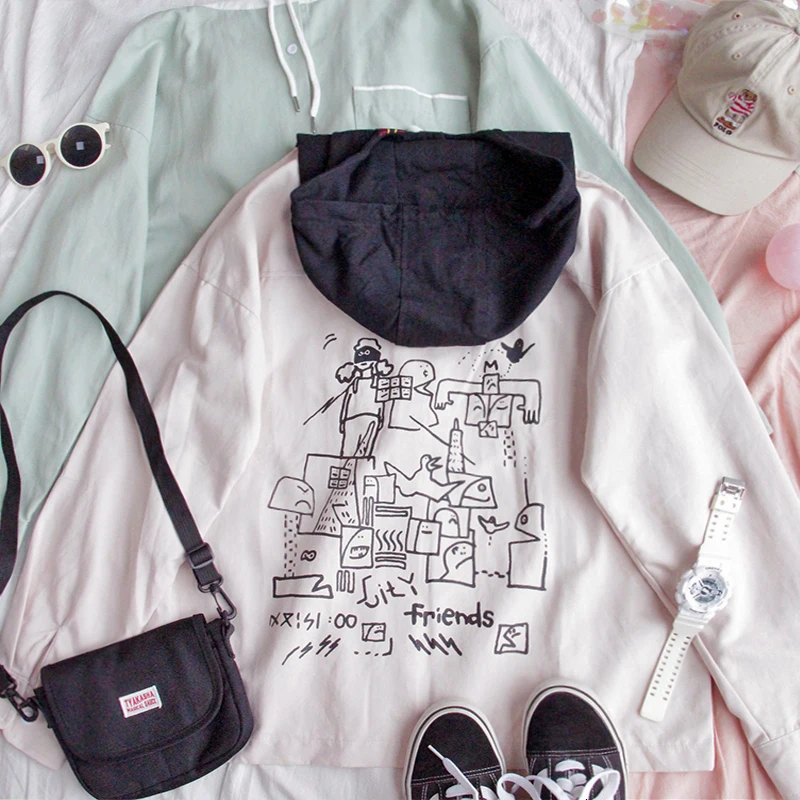 Весенне осеннее пальто с капюшоном для девочек Короткая свободная куртка