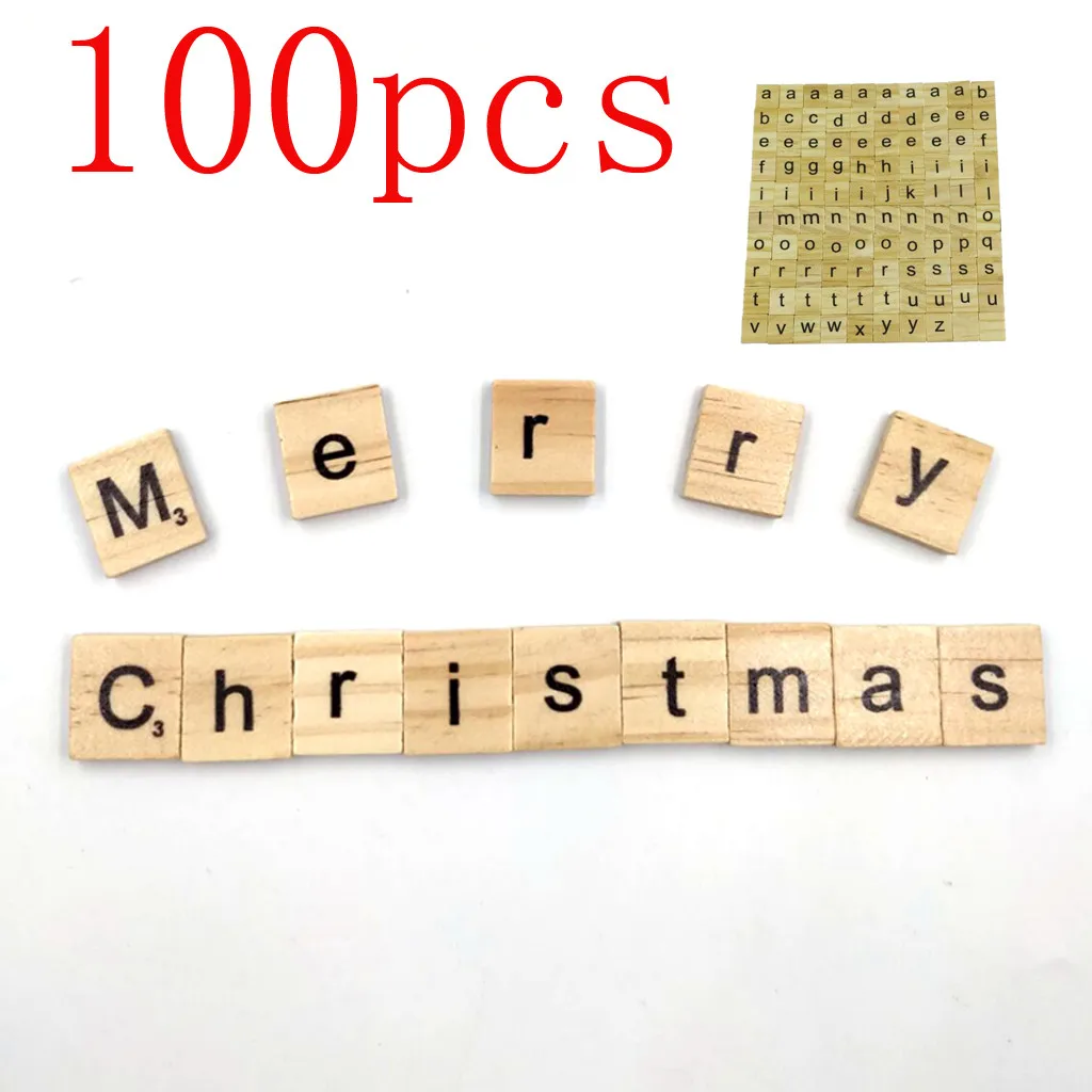 Деревянный скрэббл буквы 100 шт./компл. Алфавит царапины плитки черные и цифры
