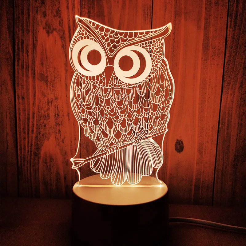 owl Подарок для подруги бойфренда 3D Голограмма лампа USB акриловые огни вечерние Подарок на годовщину подарок на день Святого Валентина - Цвет: owl