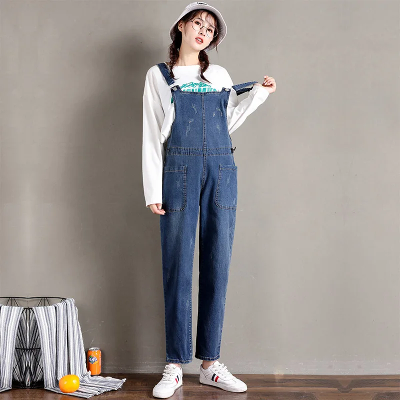 

Plus Size Pregnant women suspenders Blue jeans new fashion Loose trousers pregnancy Overalls P0211