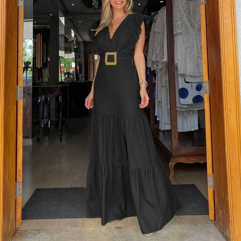 Макси-платья VONDA 2021 женское сексуальное плиссированное платье-майка с V-образным