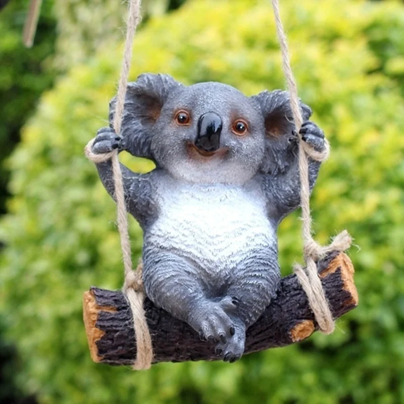 Lovely Swinging Koala Bear Hanging Statue Outdoor Figurines for Patio Yard Garden Decor | Дом и сад