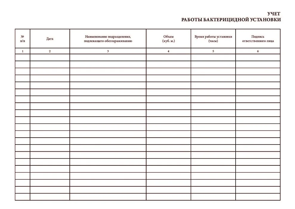 Журнал учета работы бактерицидных облучателей в школе. Журнал контроля и учета бактерицидных излучателей. 5. Журнал регистрации и контроля работы бактерицидной установки. Журнал учета и контроля работы бактерицидной лампы.