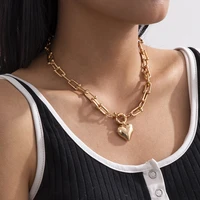 goth vintage gold color u shaped chunky chain choker necklace statement lover heart pendant necklaces for women jewelry collier