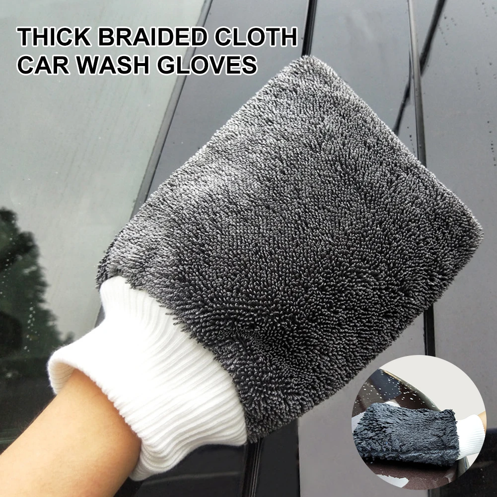 Car Wash Mitt Thick Braided Cloth Car Wash Gloves Microfiber Super Absorbent Car Styling Cleaning Mitt Double Sided Gloves