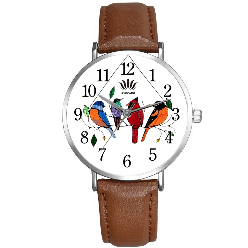 

Hot Sale 4 Small Bird Pattern Watches Leather Strap Arabic Numerals Quartz Wristwatch Wholesale Dropshipping