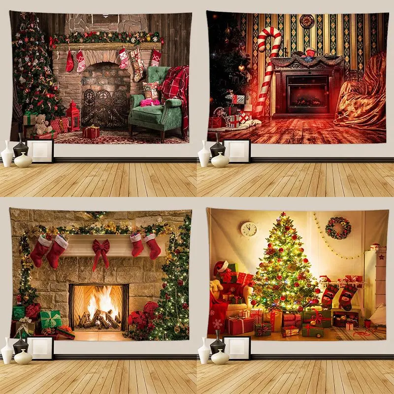 

Christmas Tapestry Wall Hanging Fireplace Hippie Tree Witchcraft Tapestry Psychedelic Farmhouse Decor Kitchen Wall Carpet Blanke