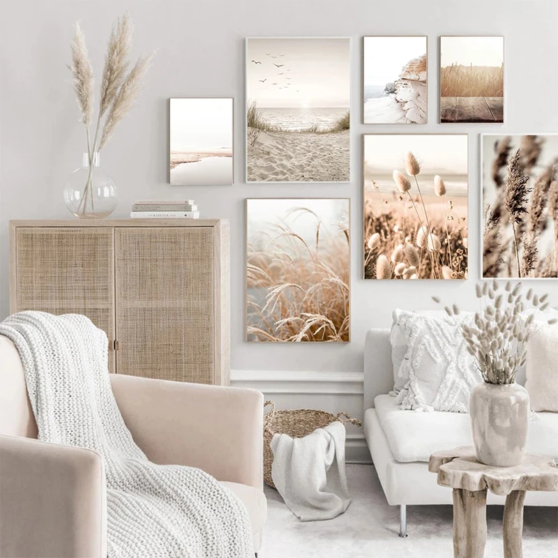 

Nordic Dried Flower Plant Canvas Painting Beach Sand Dunes Reed Landscape Posters and Prints Wall Print Mural Picture Home Decor