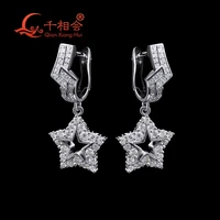 qianxianghui 925 sterling silver star shape earrings stud with melee moissanite diamond stones wedding moissanite drop earring