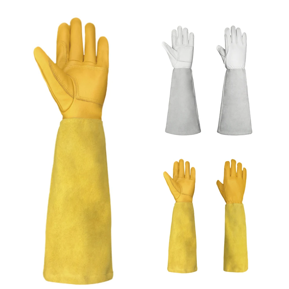 

1 pair Men Women Protection Gardening Gloves Outdoor Thickened Elastic Band Thorn Proof Artificial Leather Long Sleeve Gauntlet