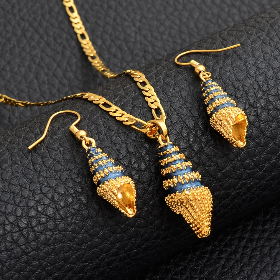 Anniyo черная синяя зеленая эмаль ракушки кулон ожерелья серьги женские Модные