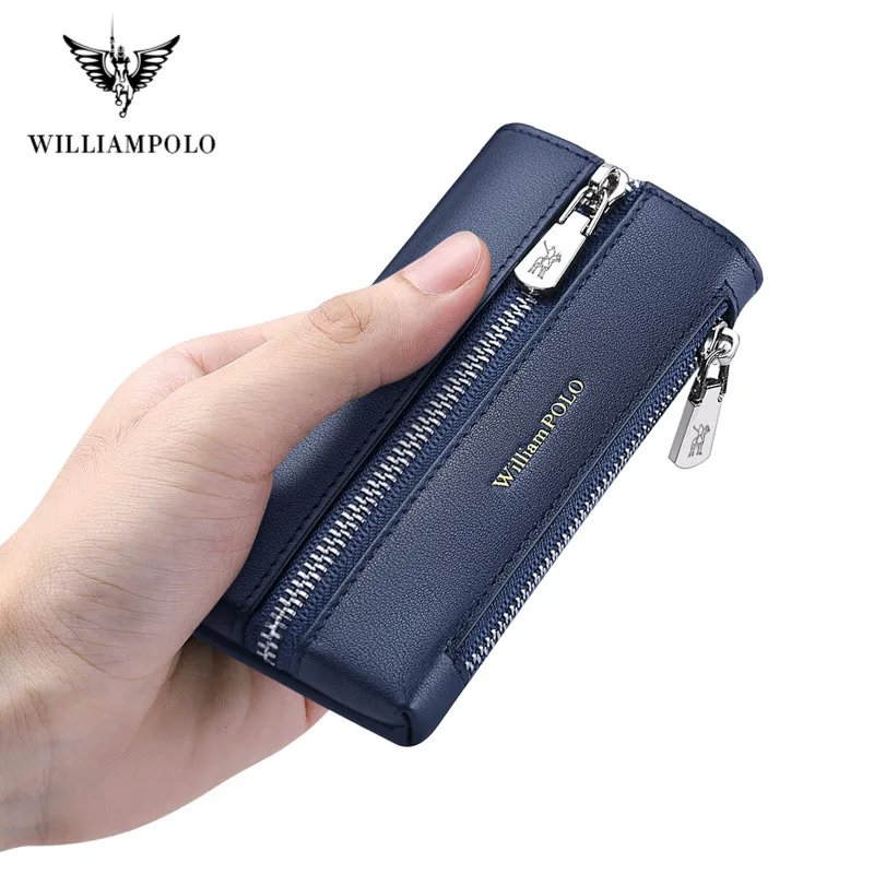 

WILLIAMPOLO Cowhide Leather Key Holder Men's Multifunctional Key Chain Coin Purse Large Capacity Universal Car Key Storage