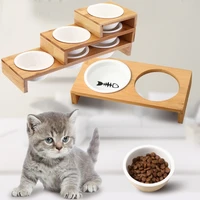 123 bowls pet cat bowl ceramic pet food feeders water bowl with bamboo holder detachable dog cat feeding bowl pet supplies