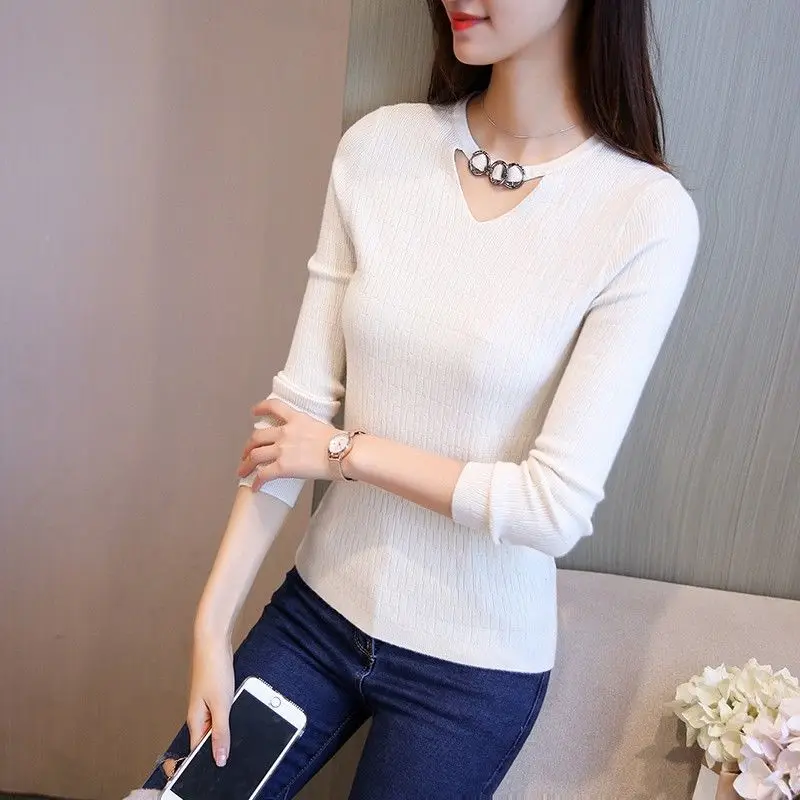 

New Halter Sweater Slim Fit Skinny Stretch Sweater Women's Long Sleeve Short Pullover Bottoming Shirt Fall/Winter Top