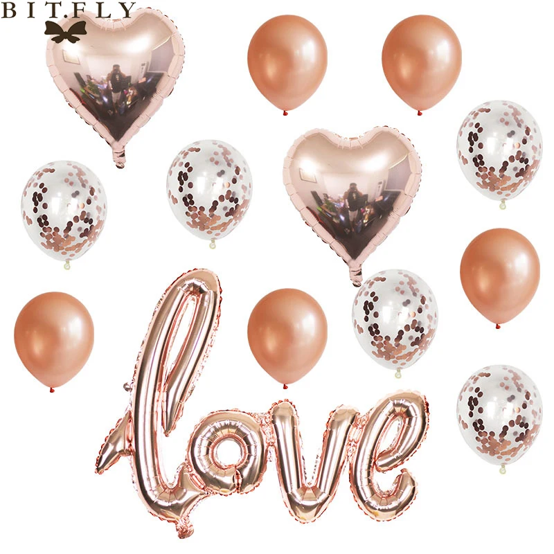 

15Pcs/set Rose Gold Love Heart Foil Balloons Wedding Decor Happy Birthday Party Decorations Balloons Festival Balloon Supplies
