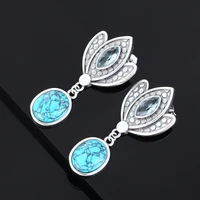 crown shape 925 sterling silver earrings with moonstone turquoise bluesand women gemstones jewelry gifts wholesale
