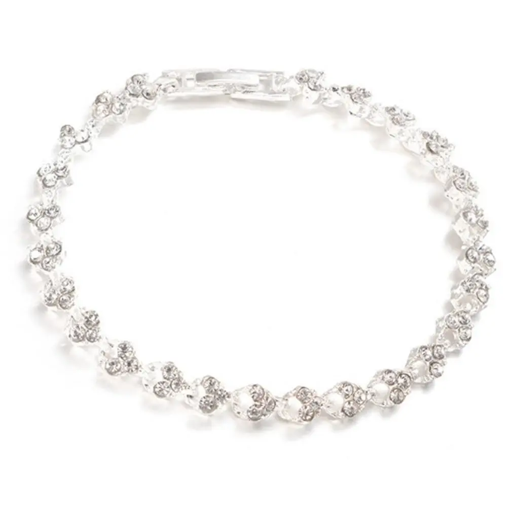 

Women Silver Color Rose Gold Bracelet for Female Crystal Heart Charm Bracelet Women Bridal Wedding Fine Jewelry Gift