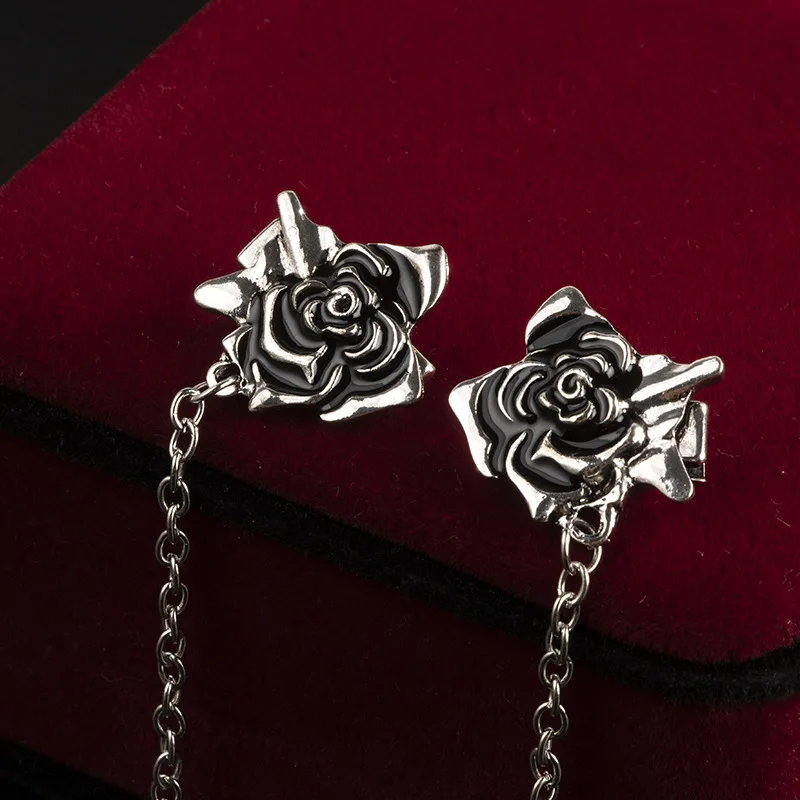 

New Vintage Enamel Rose Brooch pin Tassel Chain Brooches Shirt Collar Needle Lapel Pin for Men and Women Jewelry Gifts