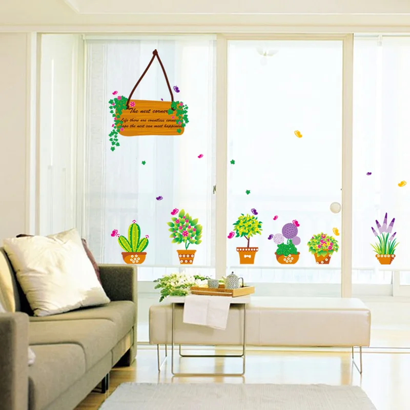 DIY 3D Potted Plants Wall Stickers Flowers Living Room Window Kids Baby Decor Art Vinyl Decals Wallpaper |