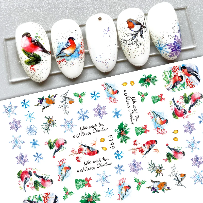 

Наклейки для ногтей Рождественская серия Санта-Снежинка Лось птица Хэллоуин Забавный Череп слайдер для ногтей 10 шт.