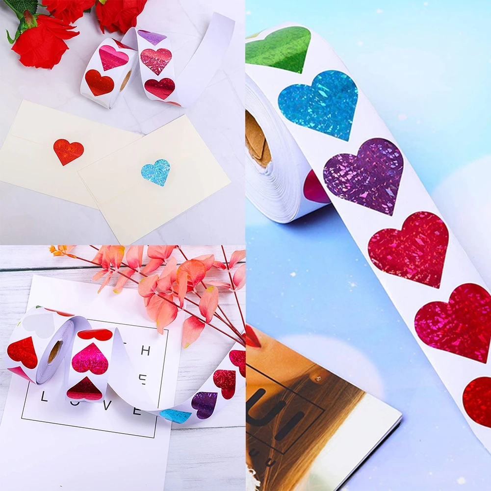 

NEW 2021 500/Roll Handmade DIY Colorful Love Heart shape Valentines Day Stickers Wedding Party Label