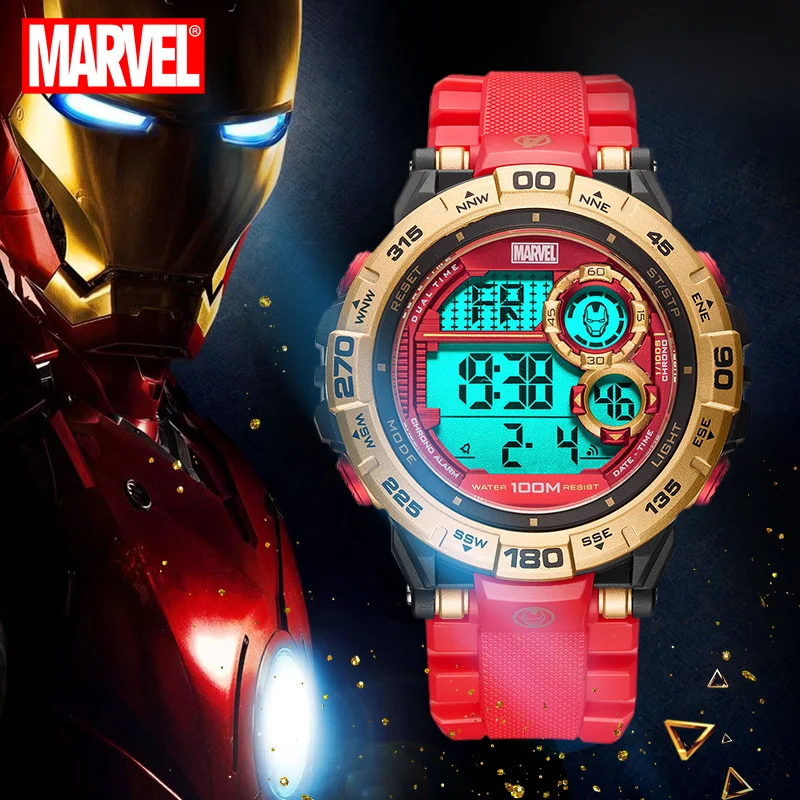 Disney Marvel Original Iron Man Multi Function Digital Sports Wrist Watch 100M Waterproof  Boy Male Clock Religion M-5004 New