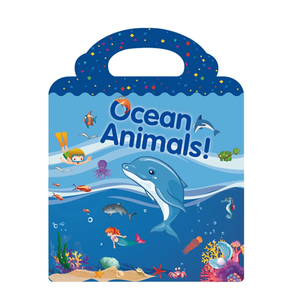 

Chidren Stickers Book Waterproof Reusable Full-Color Stickers Paperback DIY Puzzle Space Ocean Animals Sticker For Kids