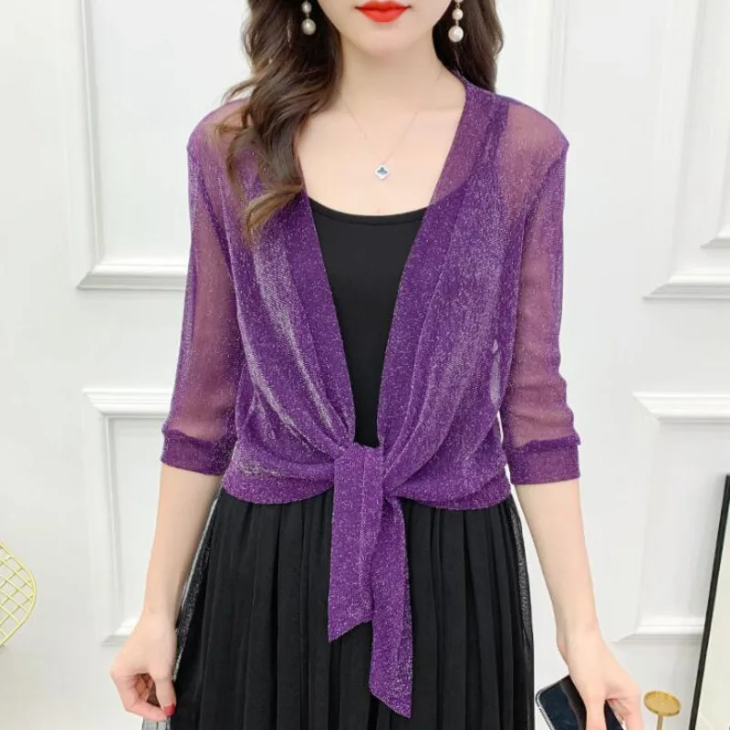 #3529 Summer Chiffon Short Jacket Women Half Sleeve See Through Tops Kimono Jacket Cardigan Sexy Thin Sunscreen Coat Ladies