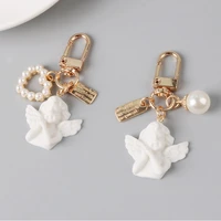 creative retro angel keychain simple pearl love alloy listing pendant couple bag key ring accessories jewelry