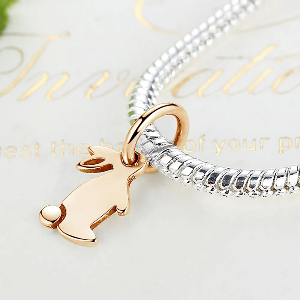 Шарм подвеска в виде кролика из серебра 925 пробы бусины золотого цвета для