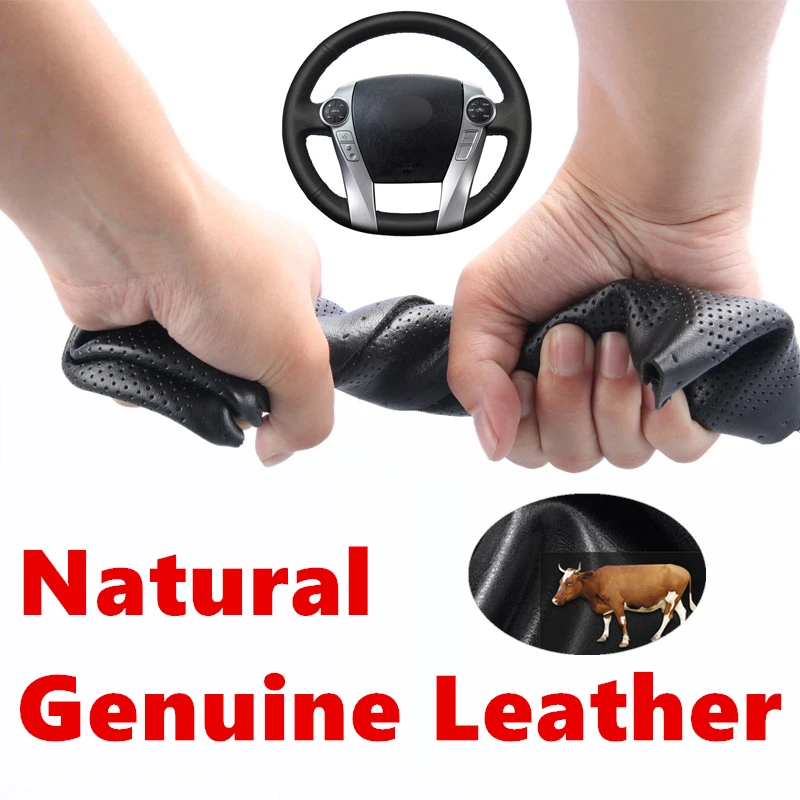 Чехлы рулевого колеса автомобиля Ручное шитье натуральная телячья кожа для Toyota