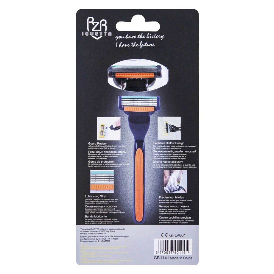 

IGUETTA Newly Arrived Men Razor Blades Manual Shaver Orange Shaving Whole Body Shaving Knife with Lubricating Strip