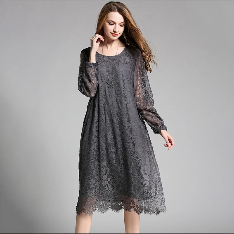 Женское платье LANMREM винтажное Прозрачное с о вырезом и длинным рукавом большой