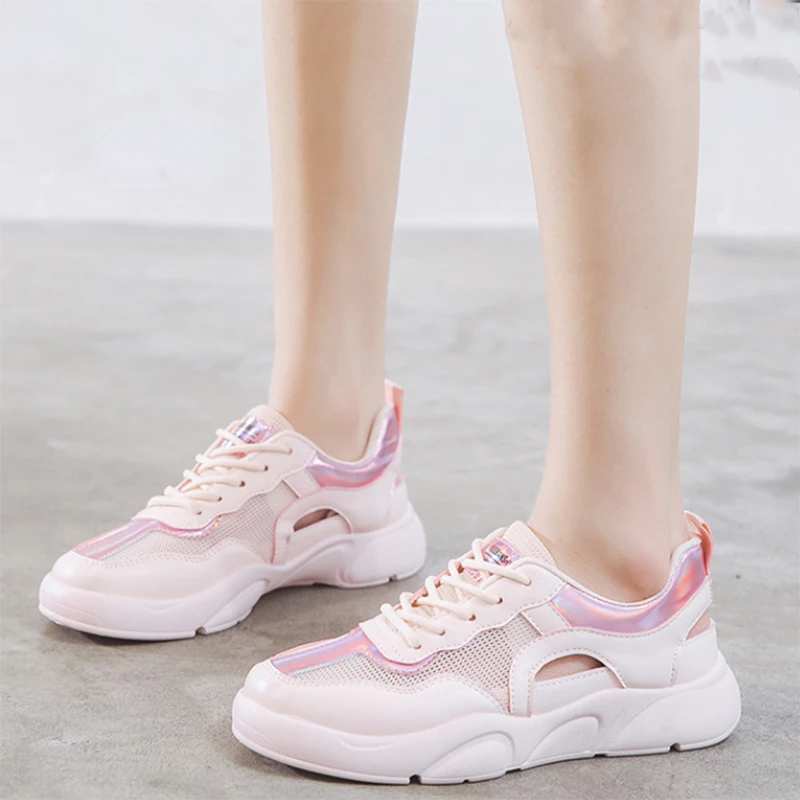 

2021 Women Sneakers White Pink Tennis Cute Lovely Girl Shoes Female Student Shoes Platform Flats Casual Ladies Vulcanize Shoes