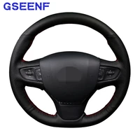 car steering wheel cover hand stitched comfortable black genuine leather soft for peugeot 408 2014 2015