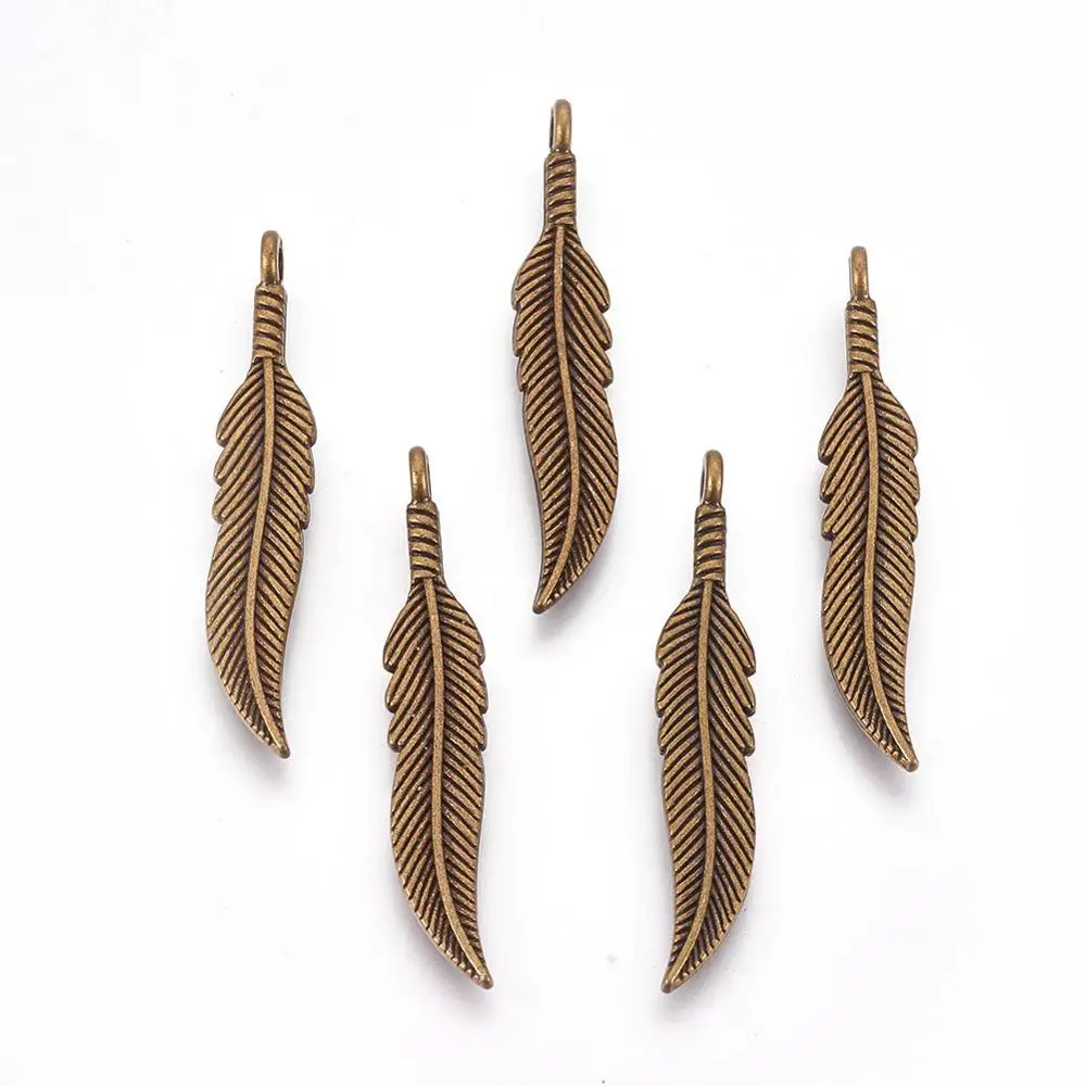 

50pcs Alloy Leaf Pendants Metal Tibetan Style Charms for DIY Jewelry Making Necklaces Bracelets 37x7x5mm