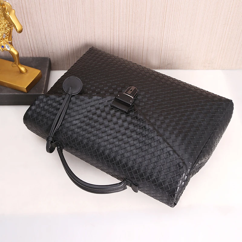 Kaisiludi leather woven men's bag handbag business men's briefcase waxed cowhide postman bag computer shoulder slant span bag