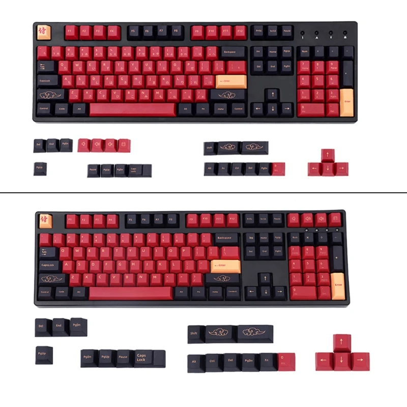 

129 Keys Red Samurai PBT Keycap Original Dye Subbed Japanese English Key Caps For Cherry MX Switch Mechanical Keyboard Drop Ship