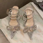 С украшением в виде кристаллов платье-пачка с бантом; Женские сандалии с острым носком дизайнерские туфли на высокой шпильке обувь на каблуке для женщин, с пряжкой; Ремешок; sandalias 2021