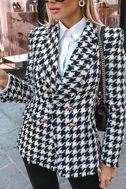 

Women's slim fitting black and white tweed suit coat spring and autumn coat woman