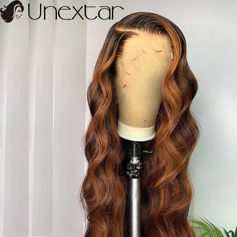 Unextar 13x4 Human Hair Wig Honey Blonde Lace Left Part Human Hair Wigs 180% Brazilian Highlight Color Deep Wave Lace  Wigs