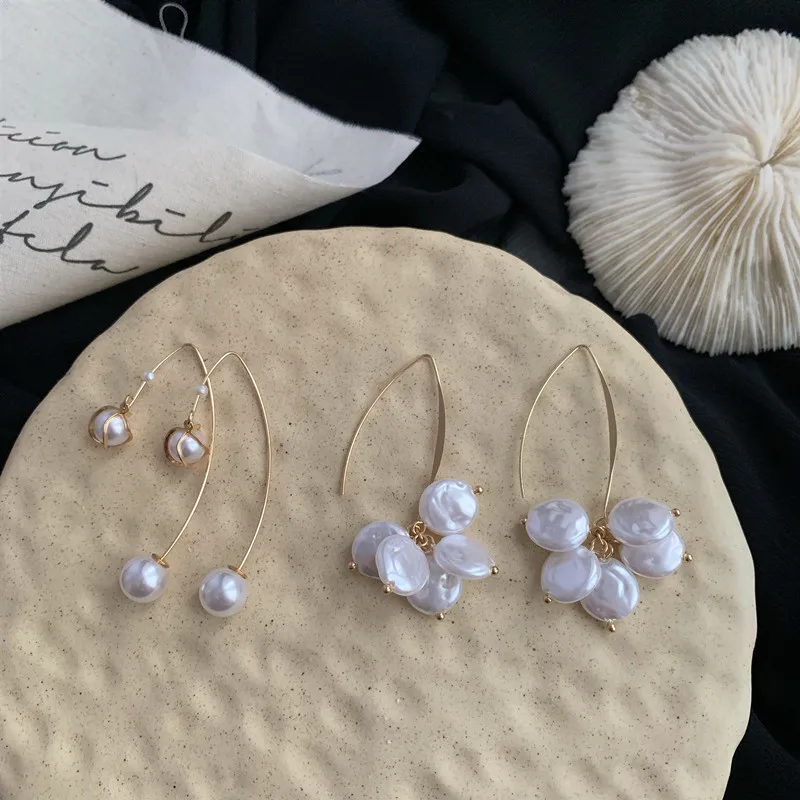 MuHan жемчужные серьги асимметричные геометрические металлические Длинные