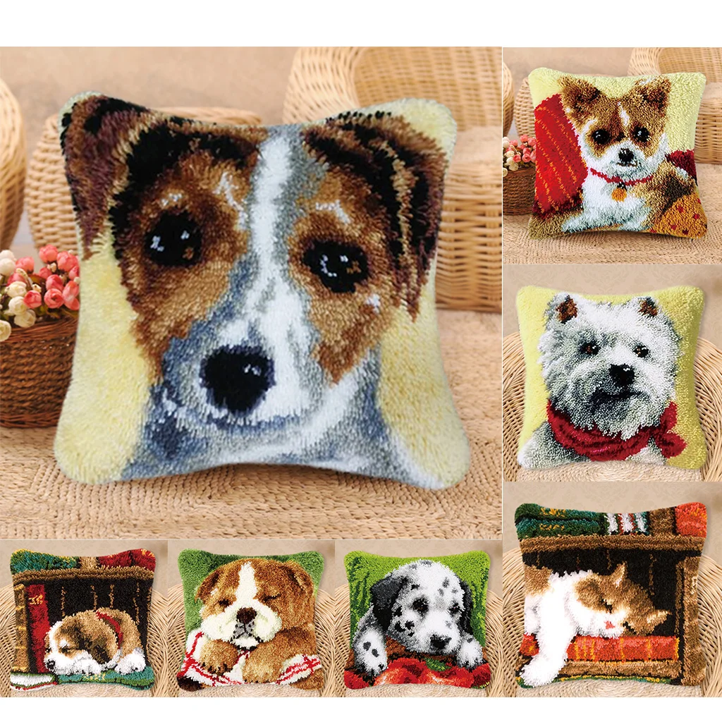 

Latch Hook Cushion Kit for Children DIY Dog Cat Pillow Cover Needlecraft Kit